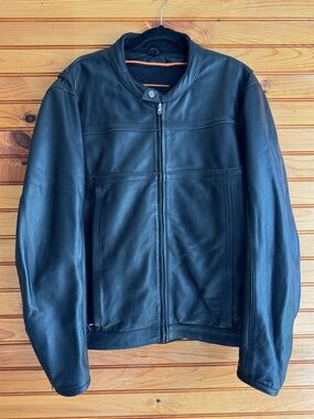 First Manufacturing M260 Leather Jacket XL Black Cowhide Scooter Moto Zip Front
